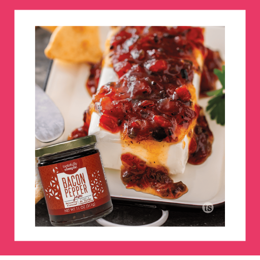 Tastefully Simple Bacon Pepper Jam, a sweet and savory pepper jam with smoky bacon flavor