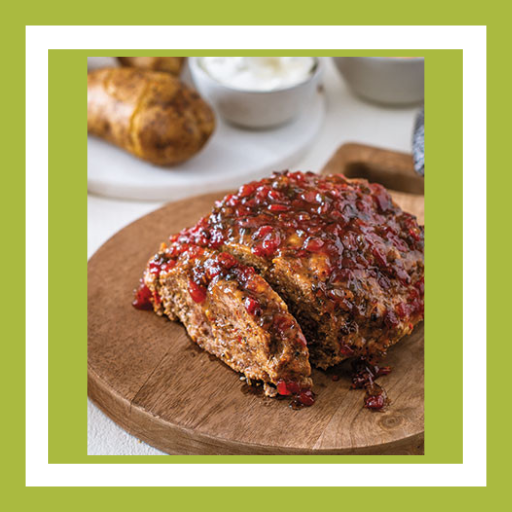 Bacon Pepper Meatloaf with baked potatoes made in a slow cooker using Tastefully Simple Bacon Pepper Jam and Seasoned Pepper