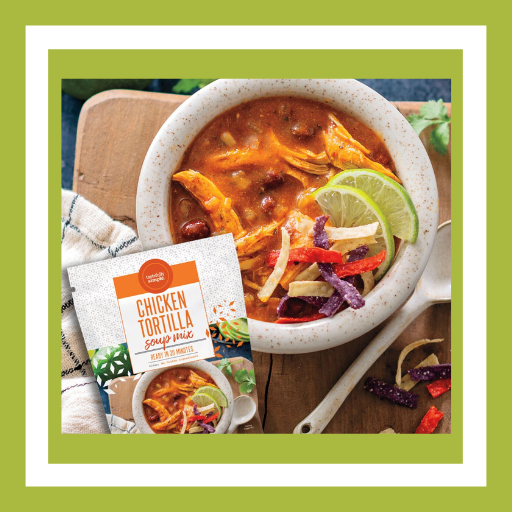 Chicken Tortilla Soup made with Tastefully Simple Chicken Tortilla Soup Mix, chicken, beans and flavorful Southwestern seasonings