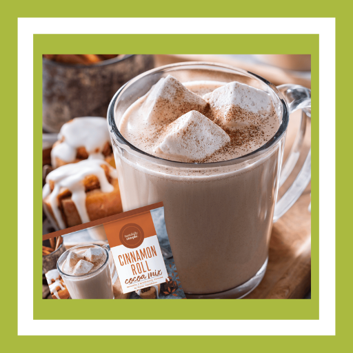 Tastefully Simple Cinnamon Roll Cocoa Mix with rich chocolate, warm cinnamon roll spices and sweet vanilla flavor