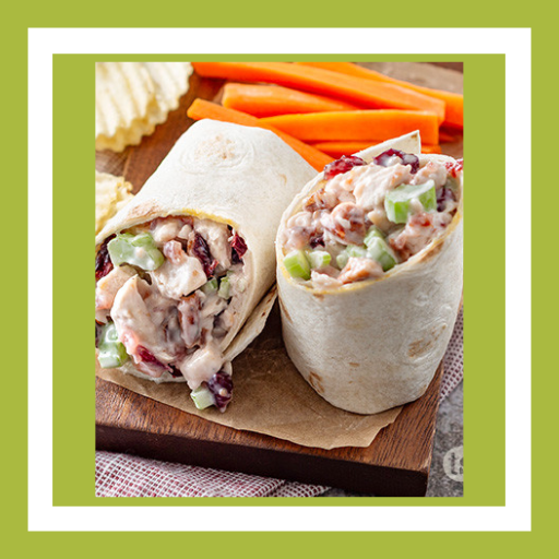 Spiced Apple Berry Chicken Salad Wraps with chicken, celery and pecans made with Tastefully Simple Spiced Apple Berry Sauce