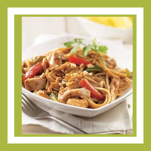 Chicken Peanut Noodle Bowl with noodles, chicken and vegetables in a creamy peanut sauce, an easy 15-minute weeknight dinner.