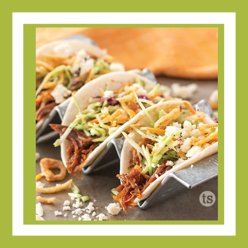 Bayou Pork Street Tacos filled with pulled pork, crunchy slaw and crumbled cheese for an easy weeknight meal.